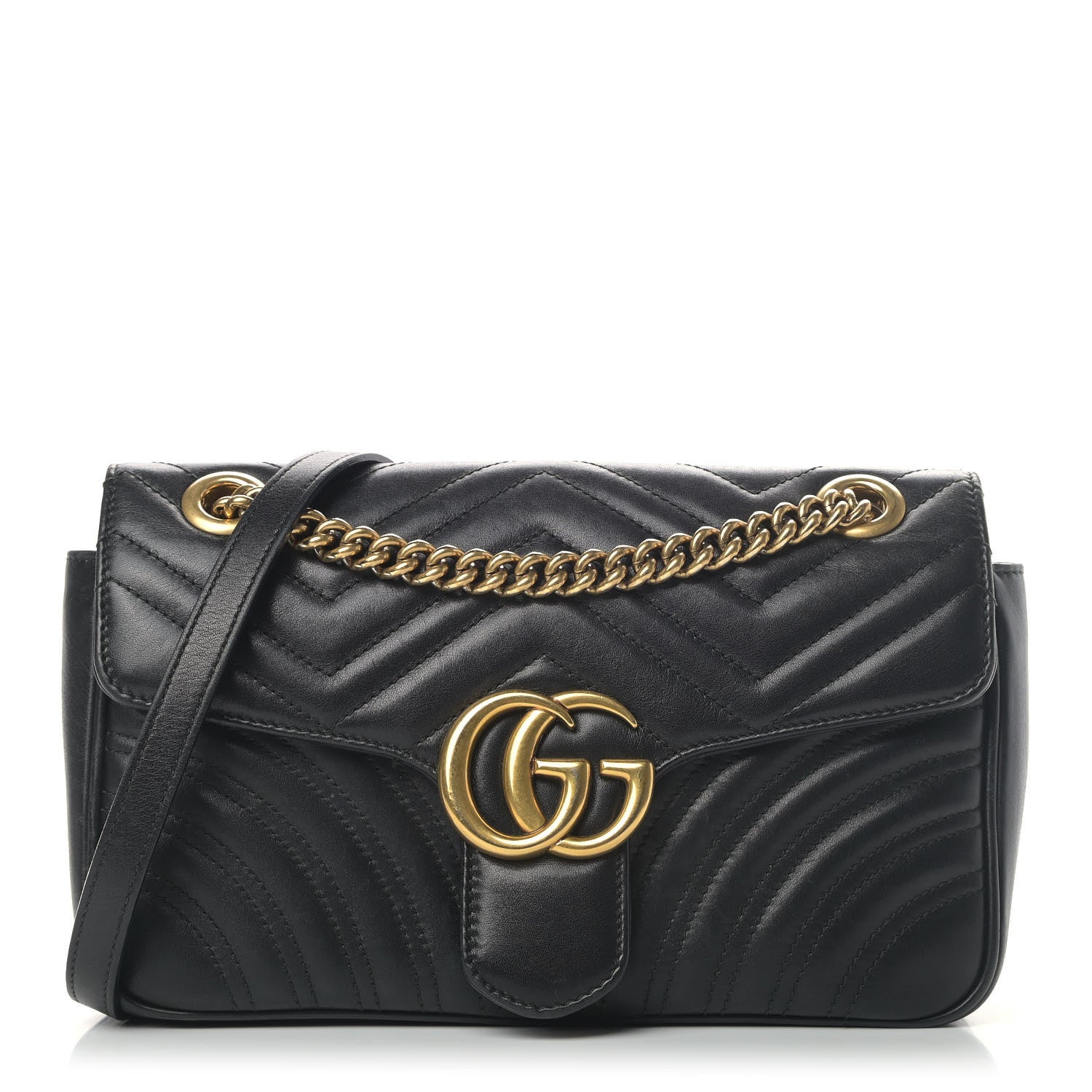 Gucci Calfskin Matelasse Small GG Marmont Shoulder Bag Black 1 of 9