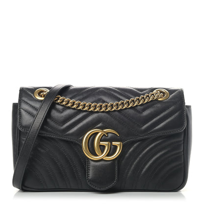 Gucci Calfskin Matelasse Small GG Marmont Shoulder Bag Black 1 of 9