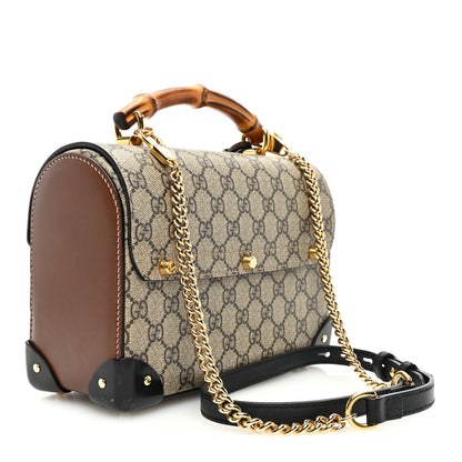 Gucci GG Supreme Monogram Small Padlock Bamboo Shoulder Bag Beige Black Cuir 3 of 11
