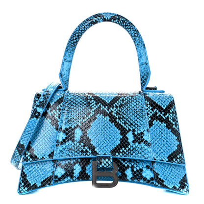 Balenciaga Shiny Calfskin Python Effect Small Hourglass Top Handle Bag Azur Black 1 of 18