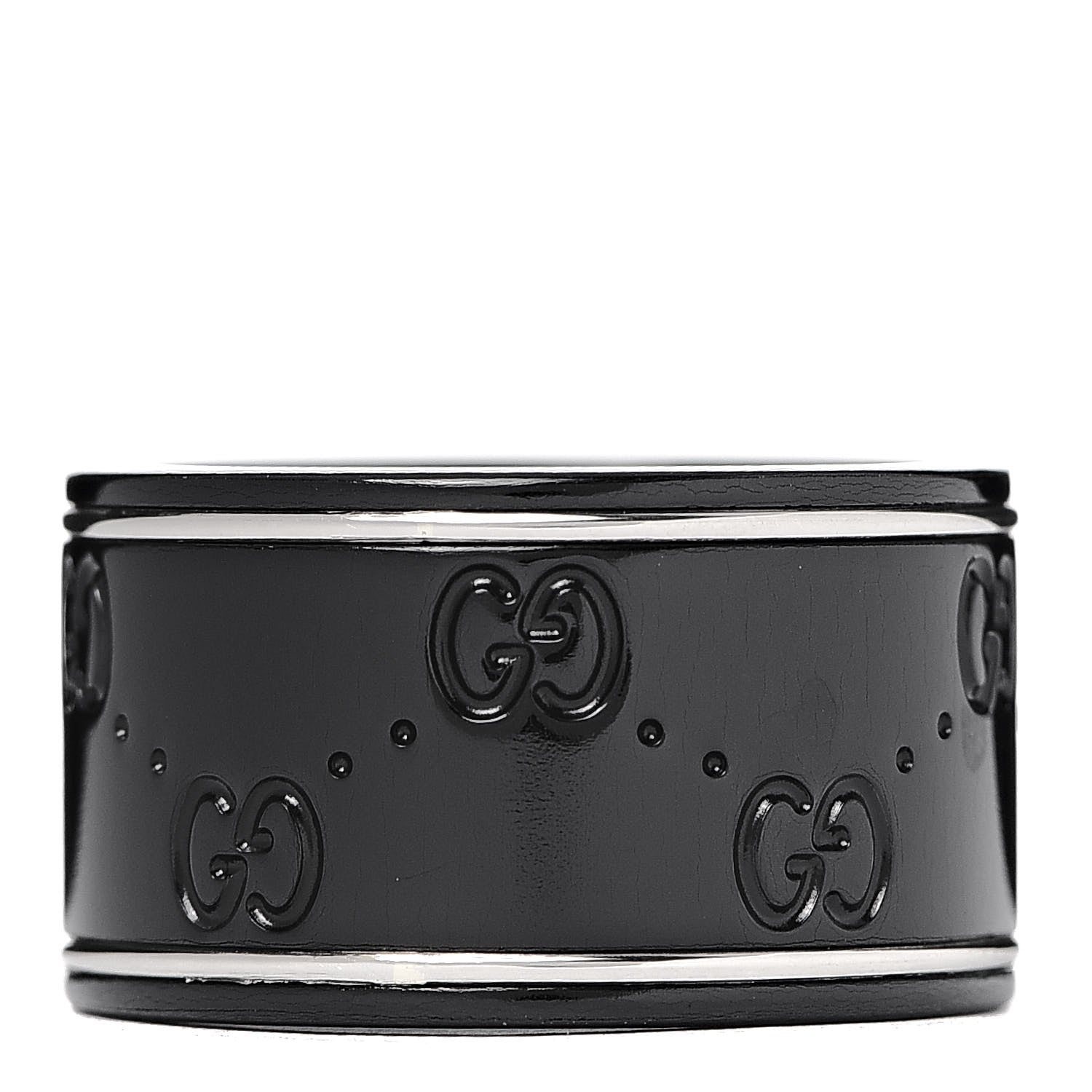 Gucci Black Synthetic Corundum 18K White Gold 12mm Icon Band Ring 54 7 1 of 5