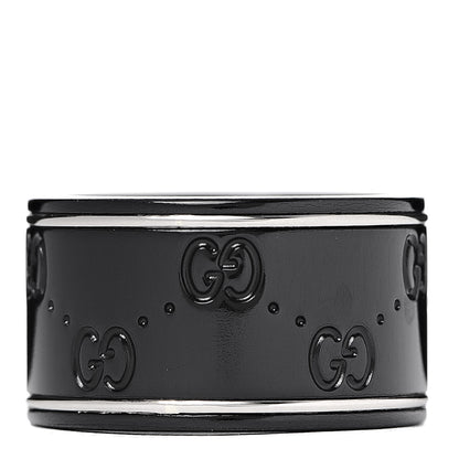 Gucci Black Synthetic Corundum 18K White Gold 12mm Icon Band Ring 54 7 1 of 5