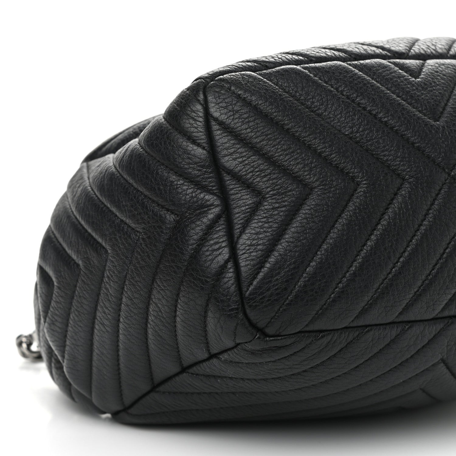 Chanel Deerskin Chevron Small CC Chain Bucket Drawstring Bag Black 9 of 11