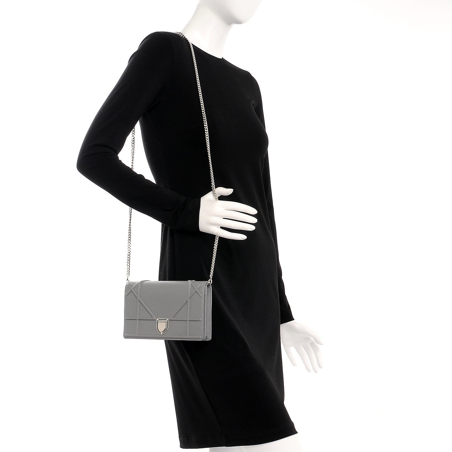 Christian Dior Grained Calfskin Diorama Wallet on Chain Pouch Gris 2 of 8
