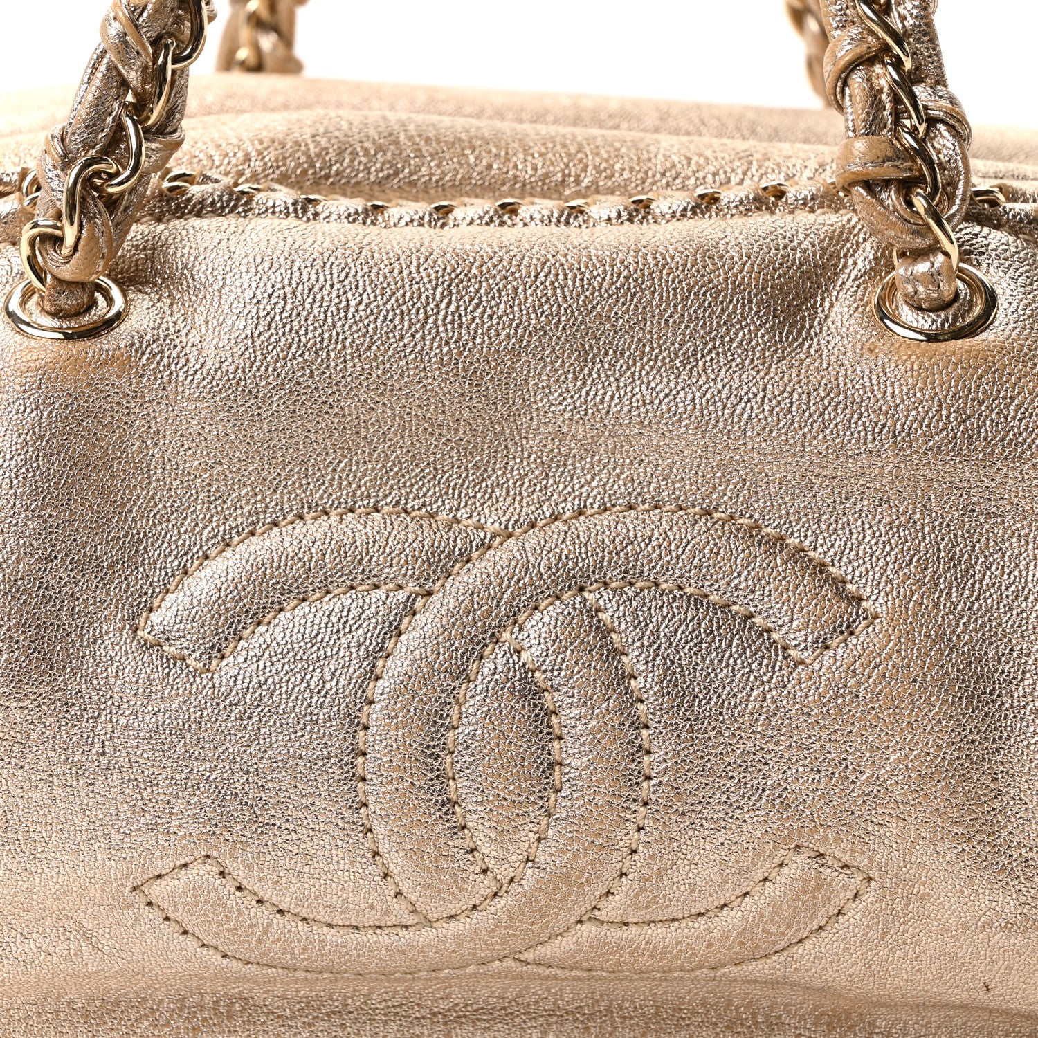 Chanel Metallic Goatskin Extra Large Luxe Ligne Bowler Light Gold 8 of 10