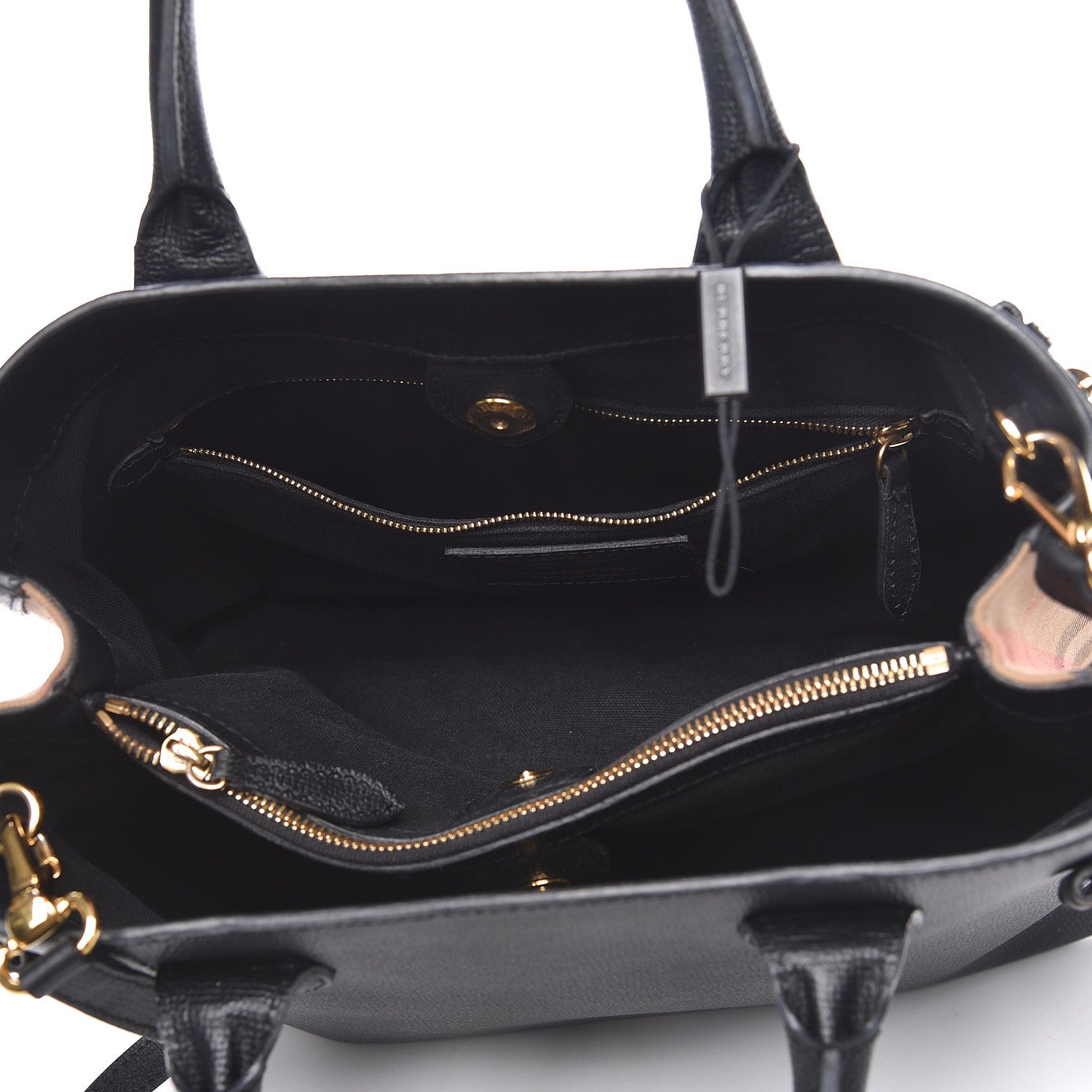 Burberry Grainy Calfskin House Check Medium Banner Tote Black 5 of 18