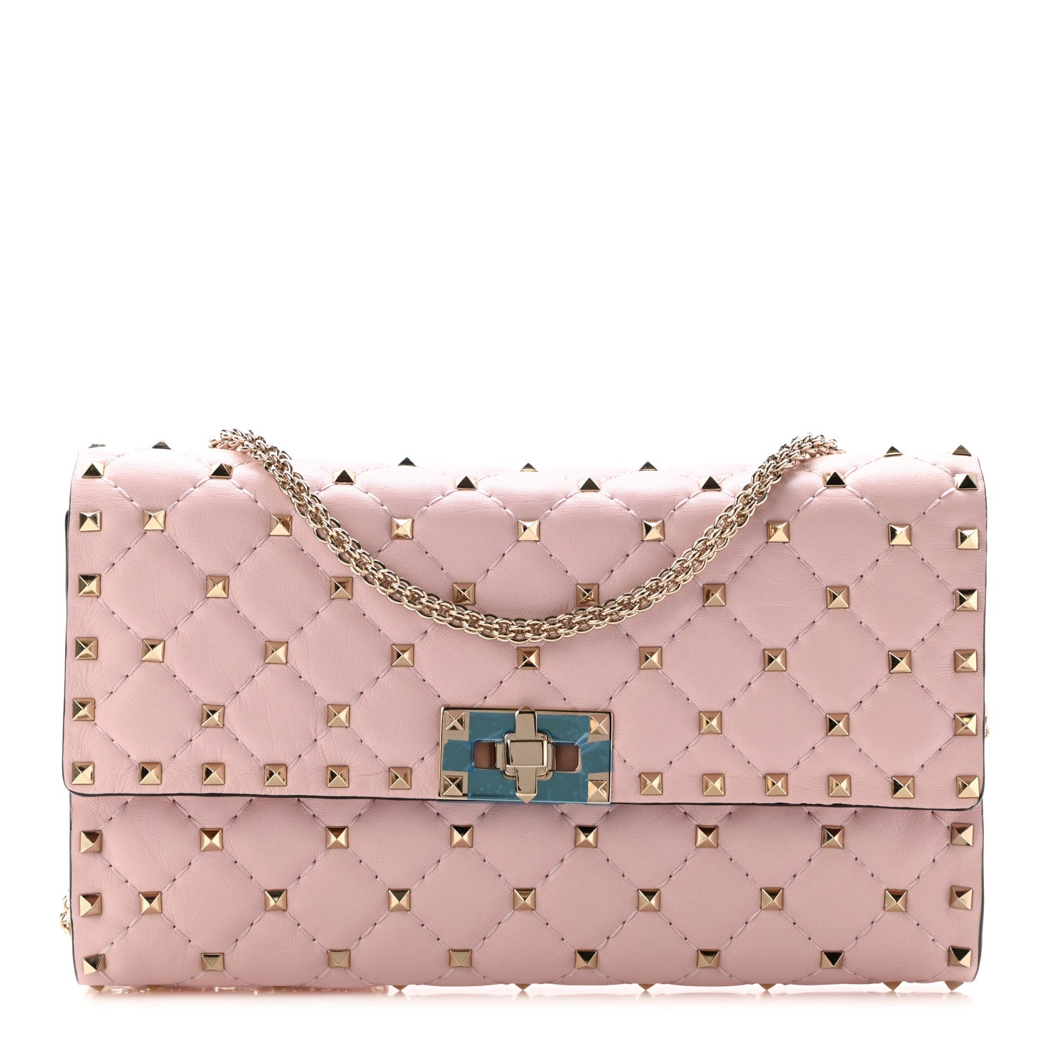 Valentino Garavani Nappa Rockstud Spike Wallet on Chain Water Rose 1 of 8