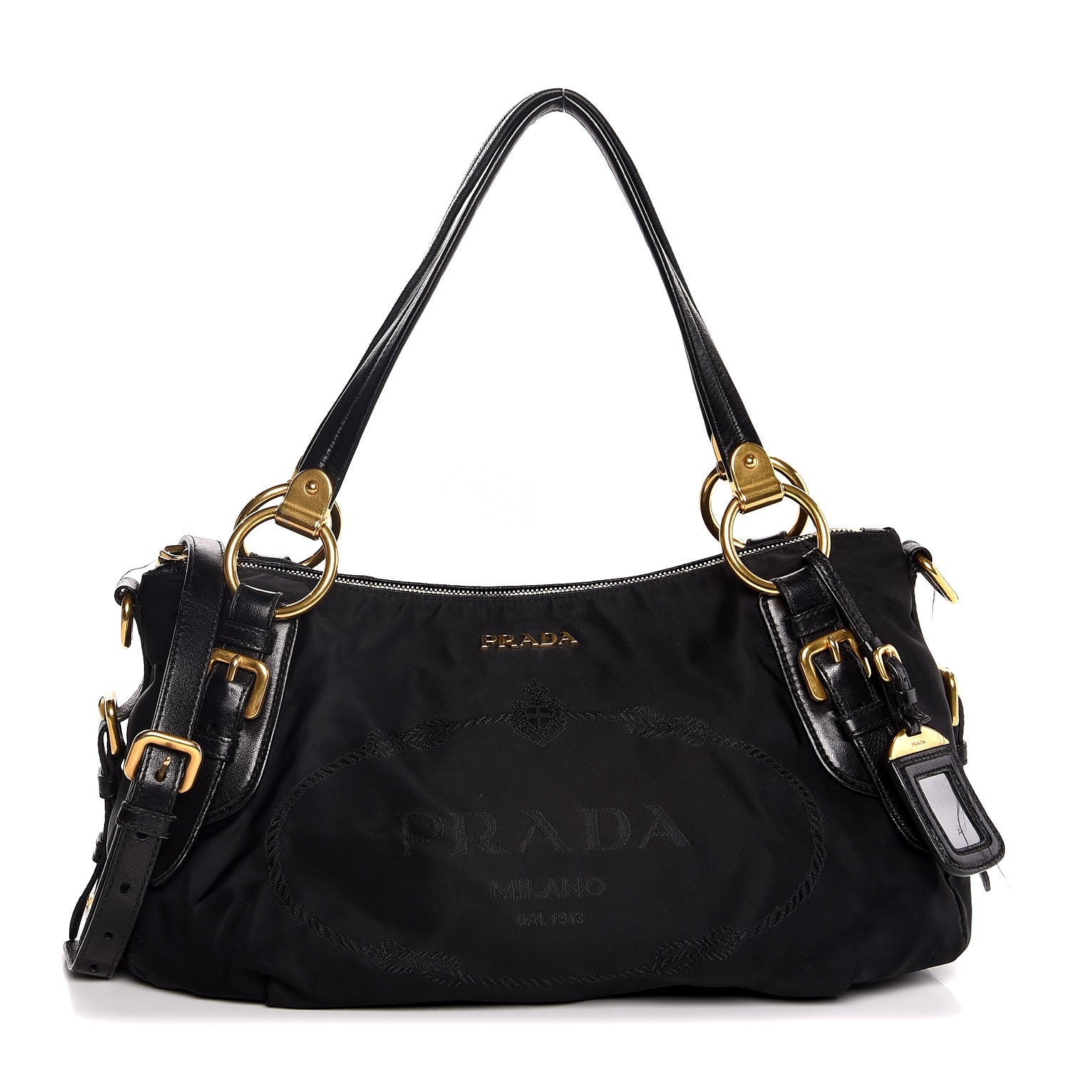 Prada Tessuto Nylon Jacquard Logo Aviator Satchel Black 1 of 15
