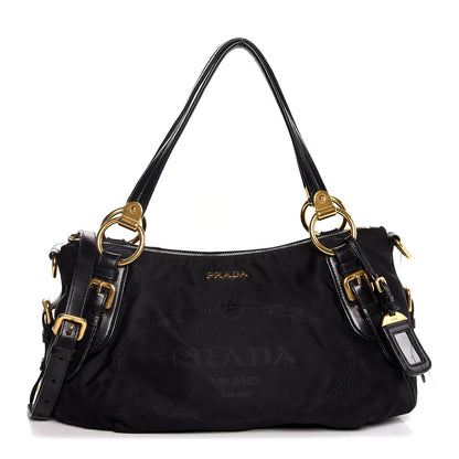 Prada Tessuto Nylon Jacquard Logo Aviator Satchel Black 1 of 15