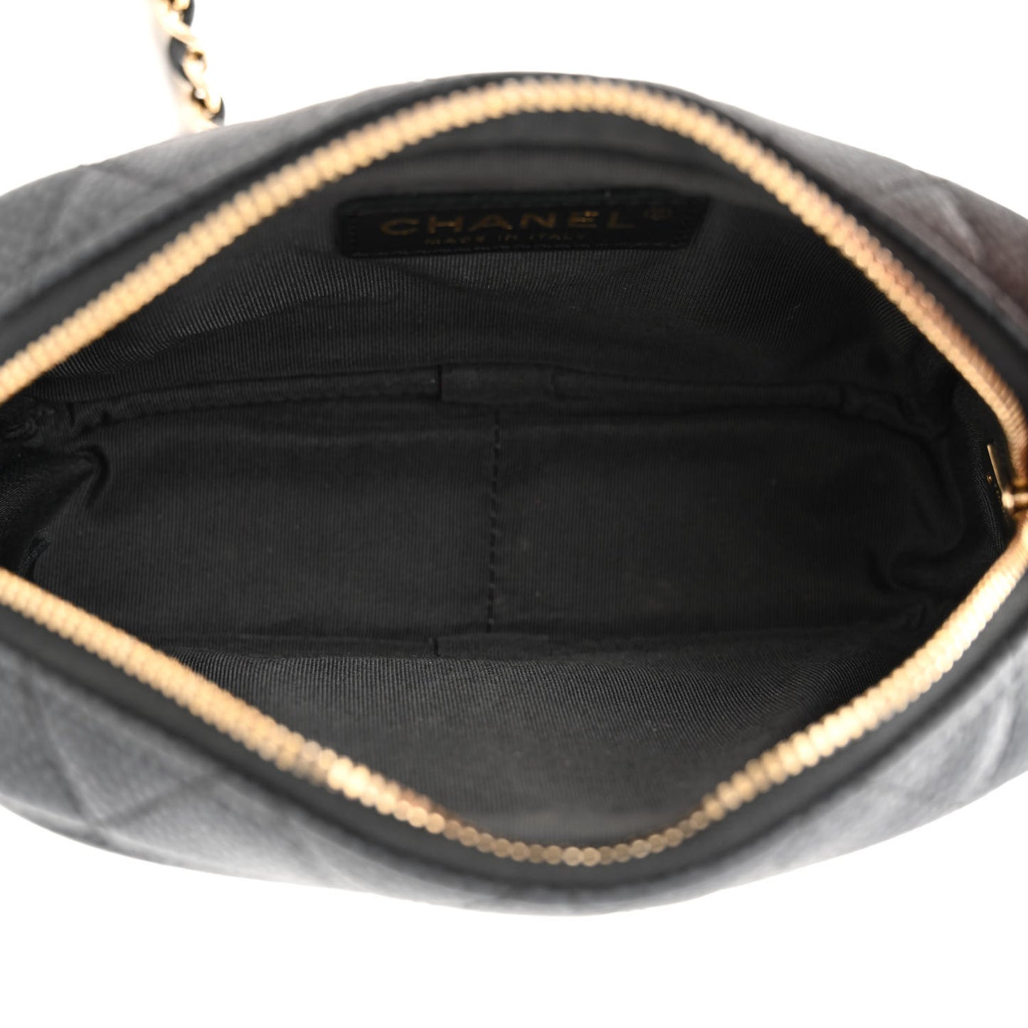 Iridescent Caviar Quilted Mini Coco Tassel Camera Case Black