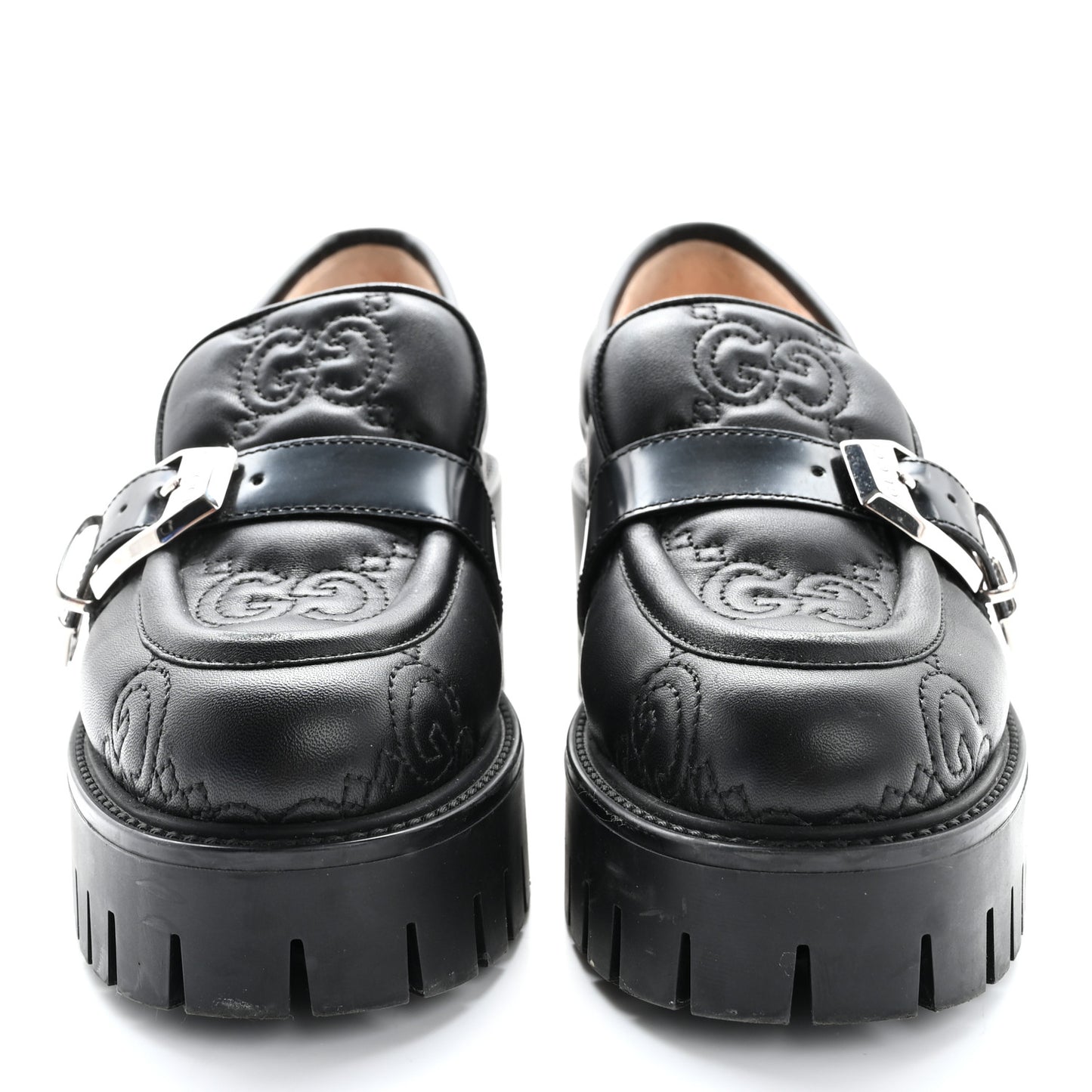 Nappa Cordovan Lux GG Matelasse Buckled Platform Lug Sole 60mm Loafers 37.5 Black