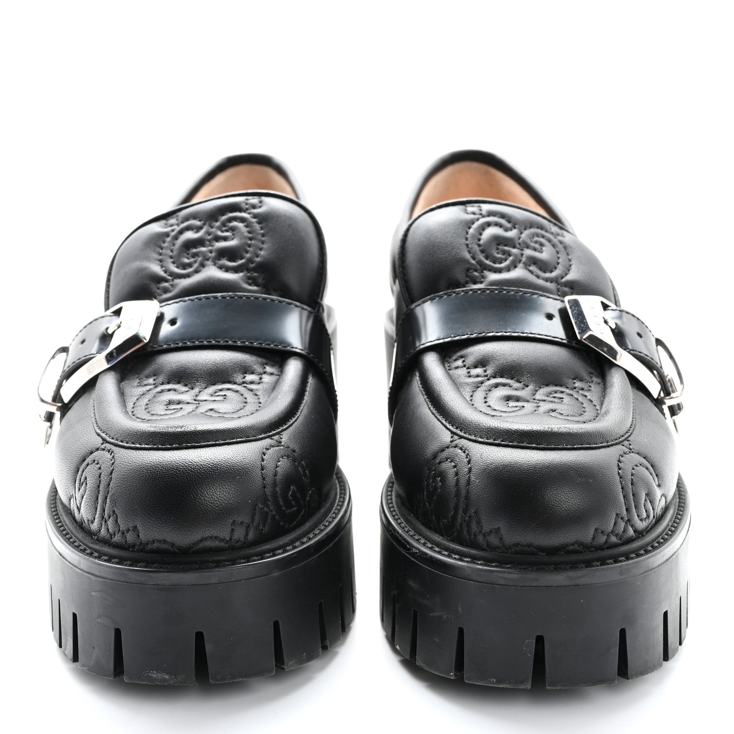 Gucci Nappa Cordovan Lux GG Matelasse Buckled Platform Lug Sole 60mm Loafers 37.5 Black 3 of 16
