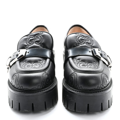 Gucci Nappa Cordovan Lux GG Matelasse Buckled Platform Lug Sole 60mm Loafers 37.5 Black 3 of 16
