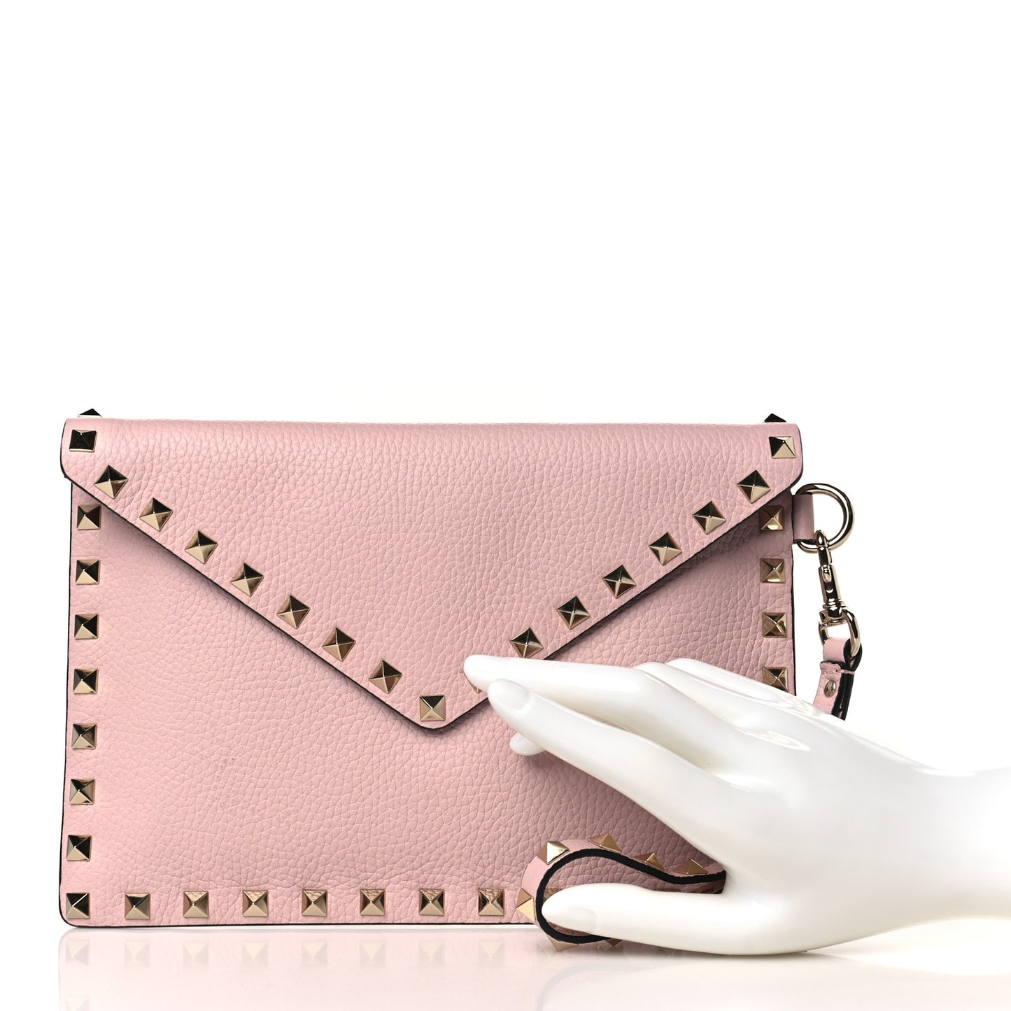 Pebbled Calfskin Medium Rockstud Envelope Flat Wristlet Pouch Water Rose