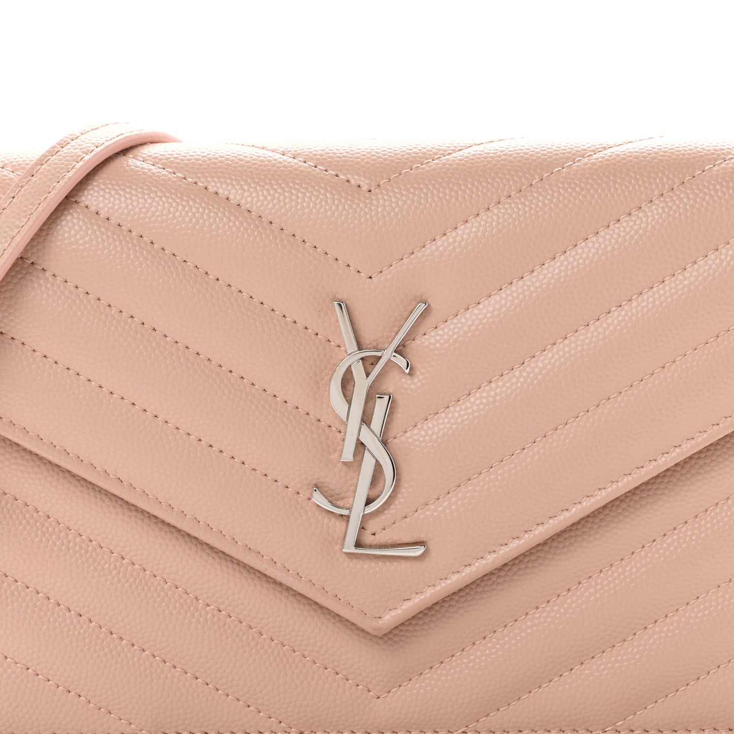 Grain De Poudre Matelasse Chevron Monogram Envelope Chain Wallet Pale Pink