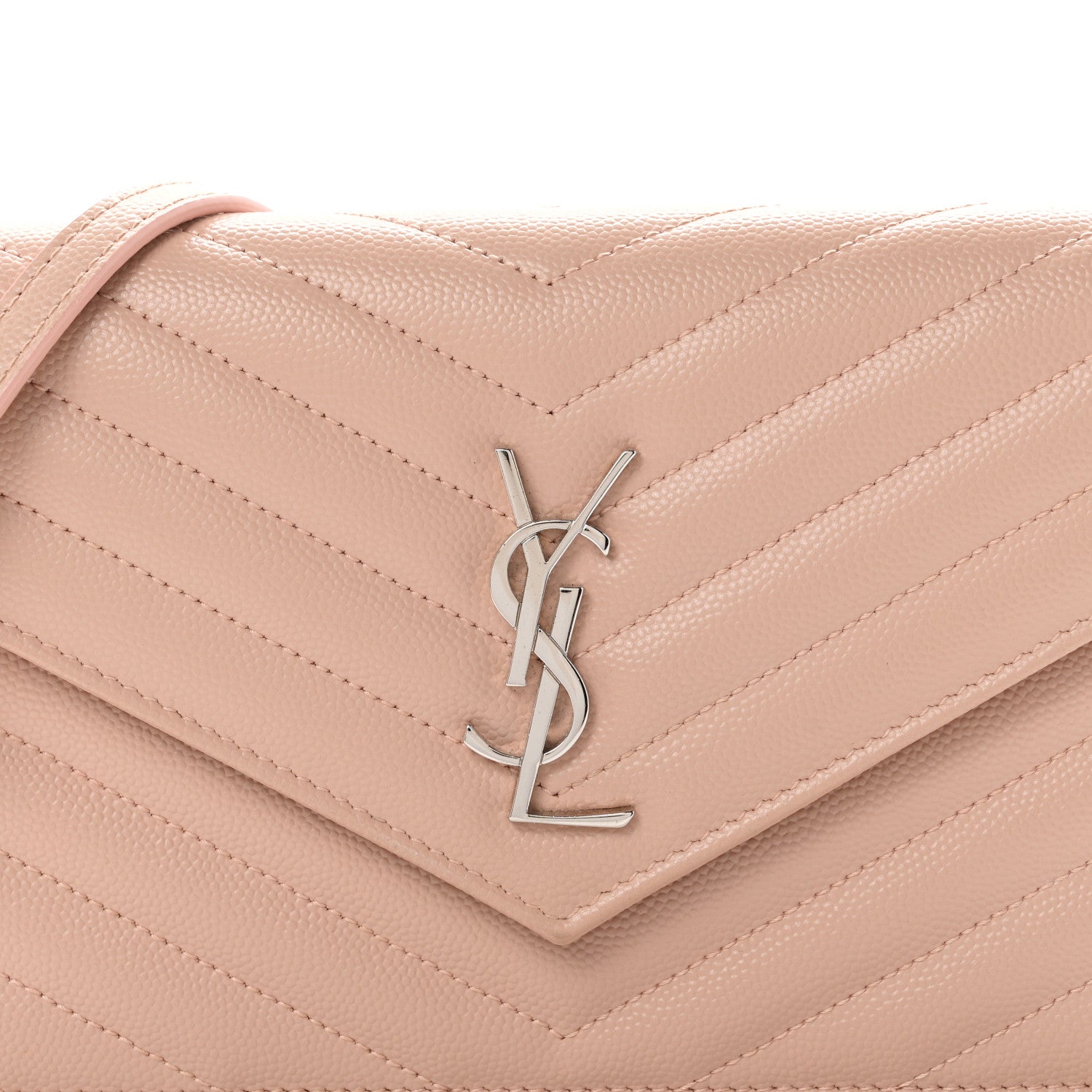 Saint Laurent Grain De Poudre Matelasse Chevron Monogram Envelope Chain Wallet Pale Pink 8 of 11