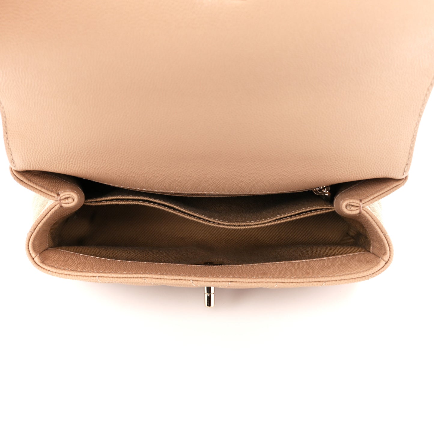 Caviar Chevron Quilted Mini Coco Handle Flap Beige