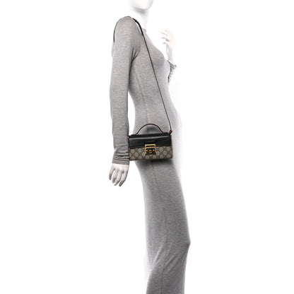 Gucci GG Supreme Monogram Calfskin Mini Padlock Top Handle Shoulder Bag Beige Black Cuir 3 of 11