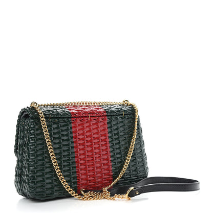 Gucci Glazed Wicker Stripe Small Cestino Shoulder Bag Green 3 of 9