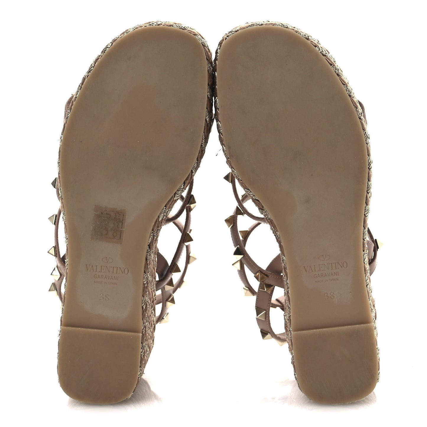 Calfskin Rockstud Ankle Strap Torchon Espadrille Caged 25/95mm Wedge Sandals 38 Rose Canelle