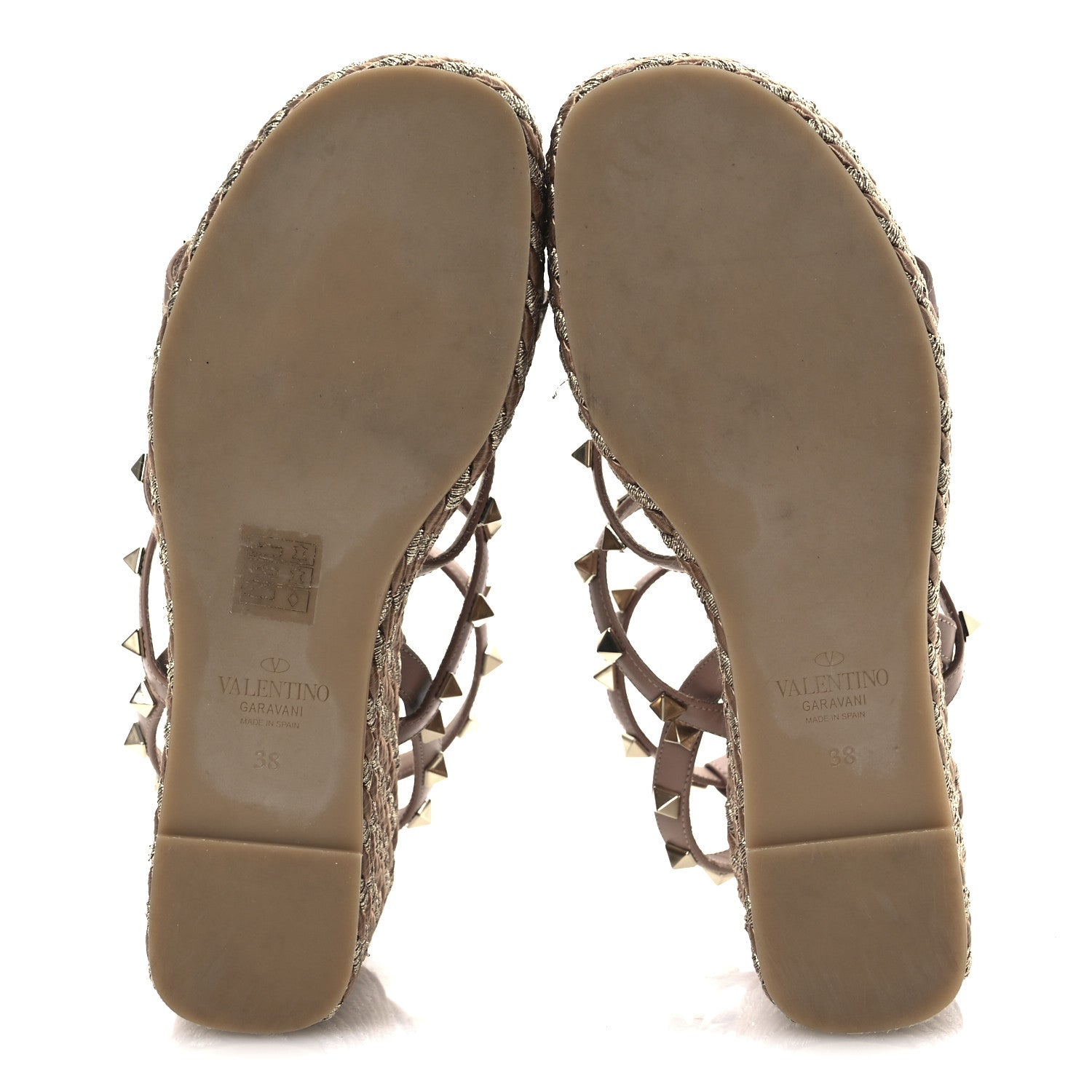 Valentino Garavani Calfskin Rockstud Ankle Strap Torchon Espadrille Caged 25/95mm Wedge Sandals 38 Rose Canelle 7 of 13