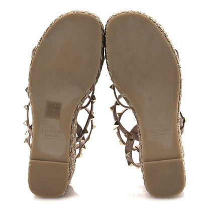 Valentino Garavani Calfskin Rockstud Ankle Strap Torchon Espadrille Caged 25/95mm Wedge Sandals 38 Rose Canelle 7 of 13