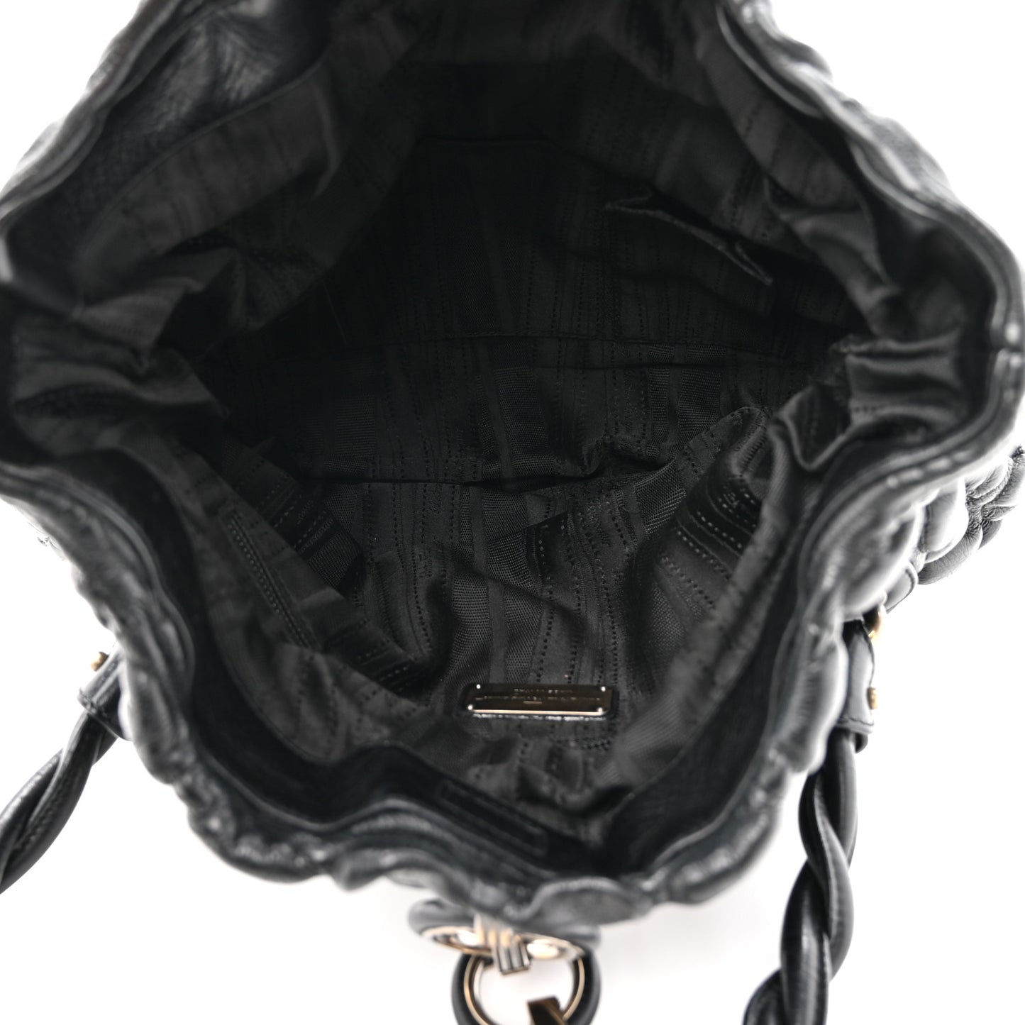 Padded Calfskin Embossed Fold Over Shoulder Bag Black