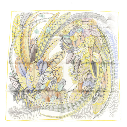 Hermes Cashmere Silk Plumes En Fete Scarf 90 Blanc Jaune Mauve 1 of 5