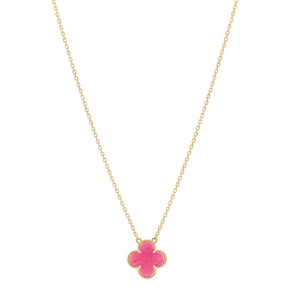 Van Cleef & Arpels 18K Yellow Gold Pink Enamel Vintage Alhambra Pendant Necklace 1 of 7