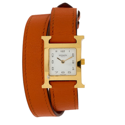 Hermes Stainless Steel Swift 21mm Heure H Hour Double Tour Quartz Watch Orange 1 of 4