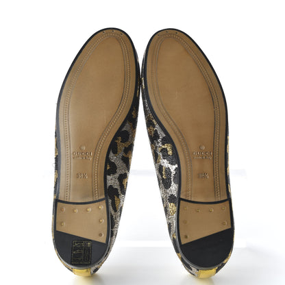 Gucci Jacquard Leopard Print Horsebit Womens Jordaan Loafers 38.5 Gold 5 of 10