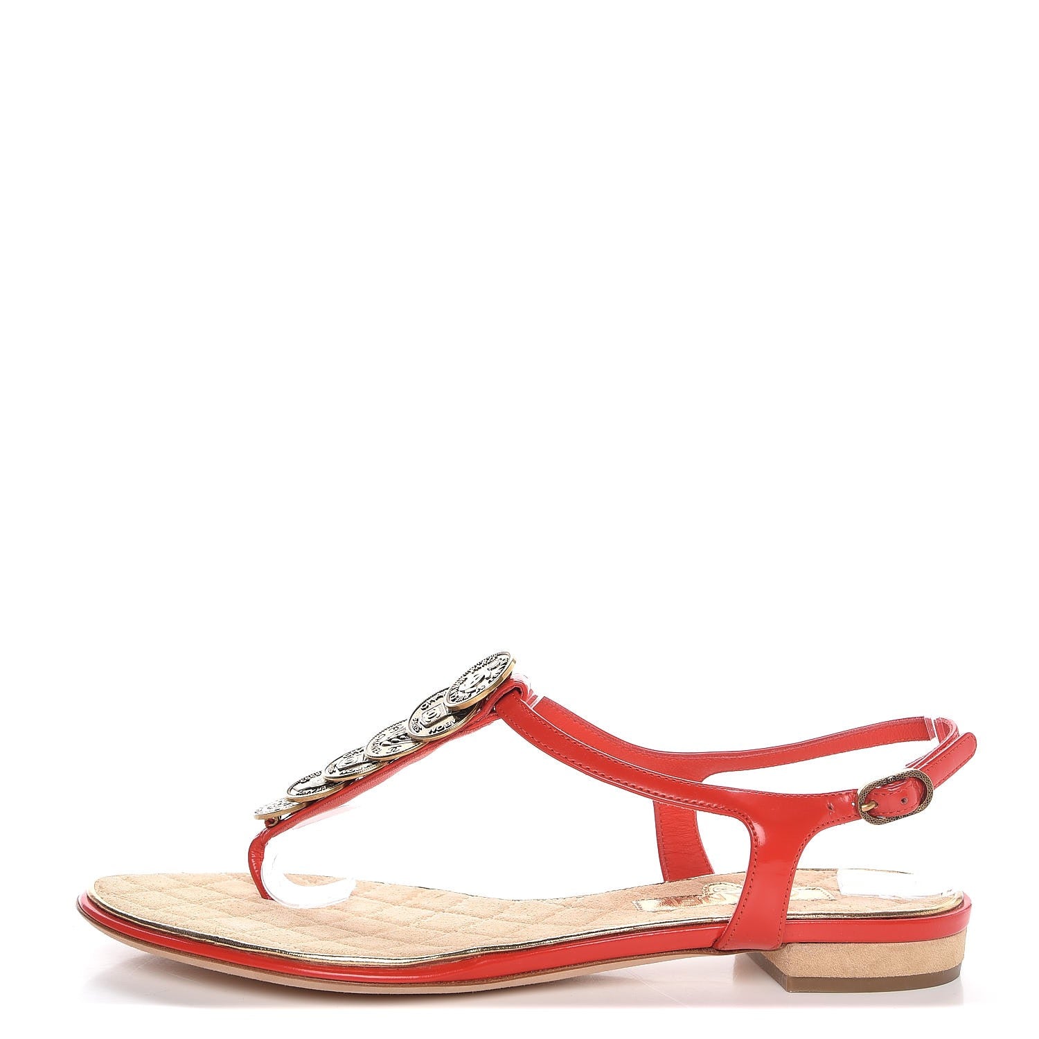 Chanel Lambskin Coin Thong Sandals 37 Red 1 of 9