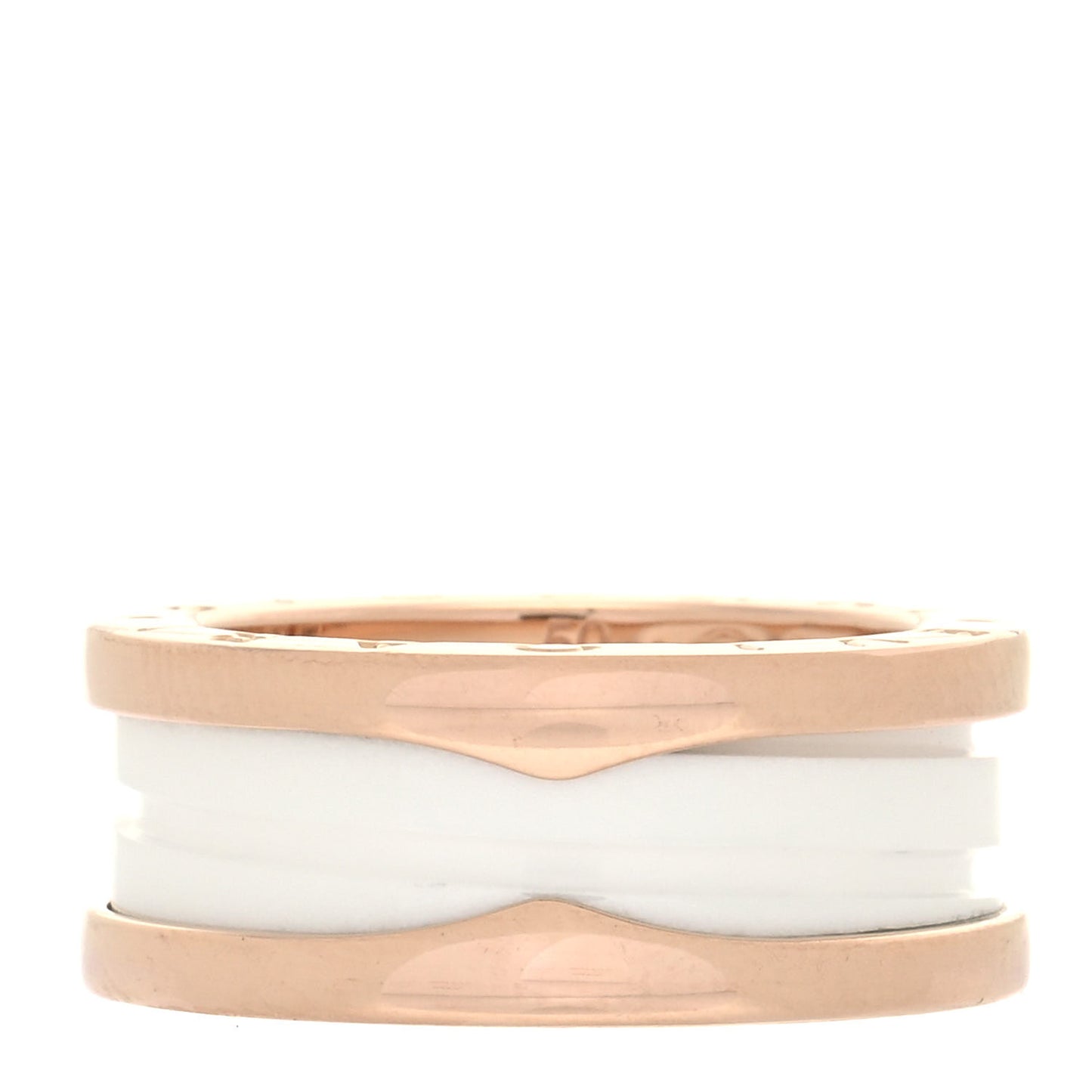 18K Rose Gold White Ceramic B.Zero1 Two-Band Ring 50 5.25
