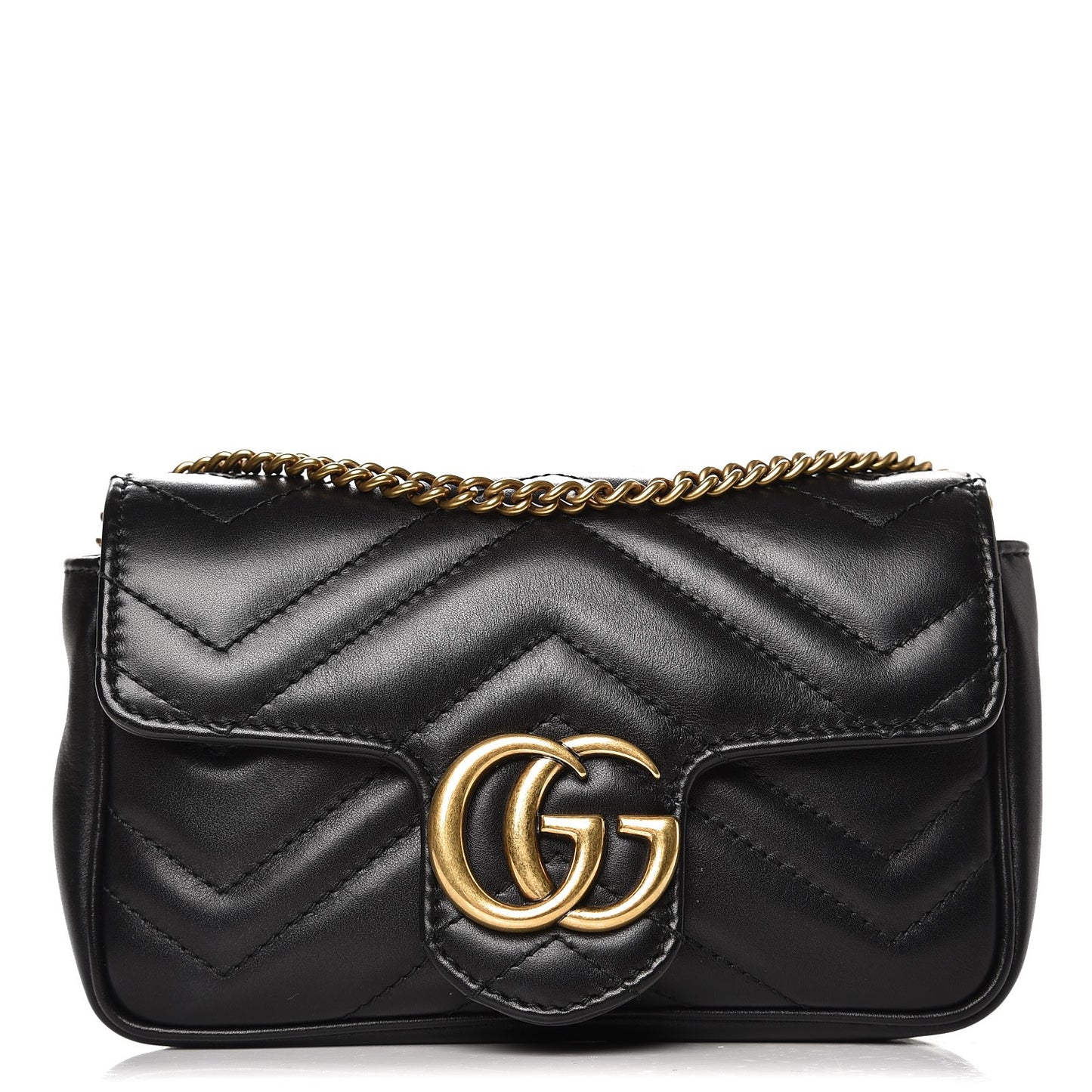 Calfskin Matelasse Super Mini GG Marmont Shoulder Bag Black