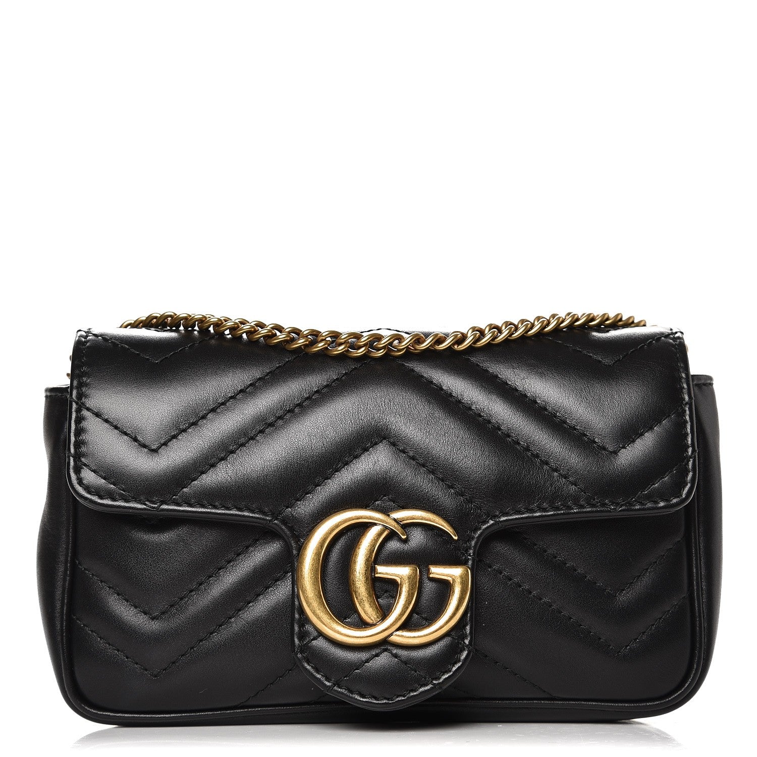 Gucci Calfskin Matelasse Super Mini GG Marmont Shoulder Bag Black 1 of 8