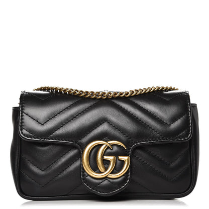 Gucci Calfskin Matelasse Super Mini GG Marmont Shoulder Bag Black 1 of 8