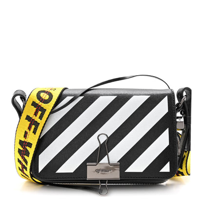 Off-White Saffiano Striped Mini Diag Binder Clip Bag Black White Yellow 1 of 9