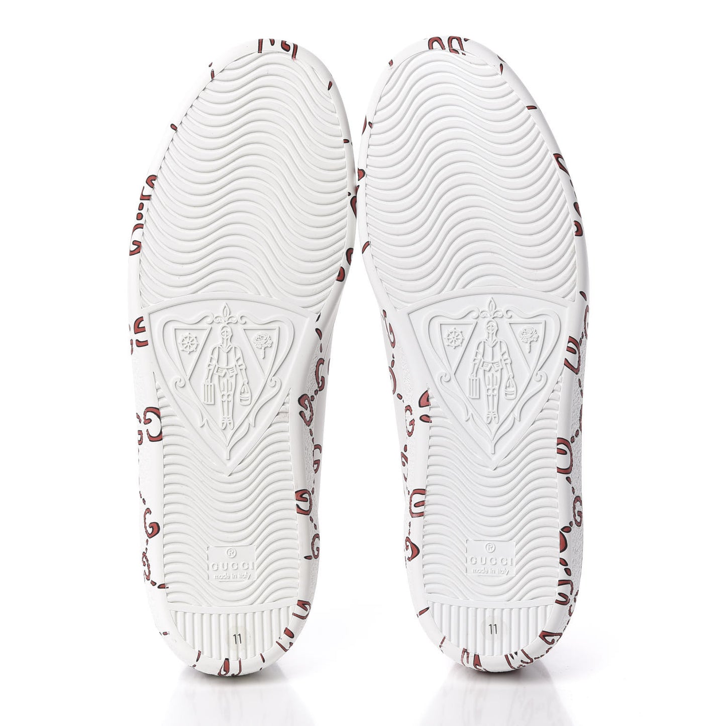 Calfskin GucciGhost Print Mens Ace Sneakers 11 White Hibiscus Red