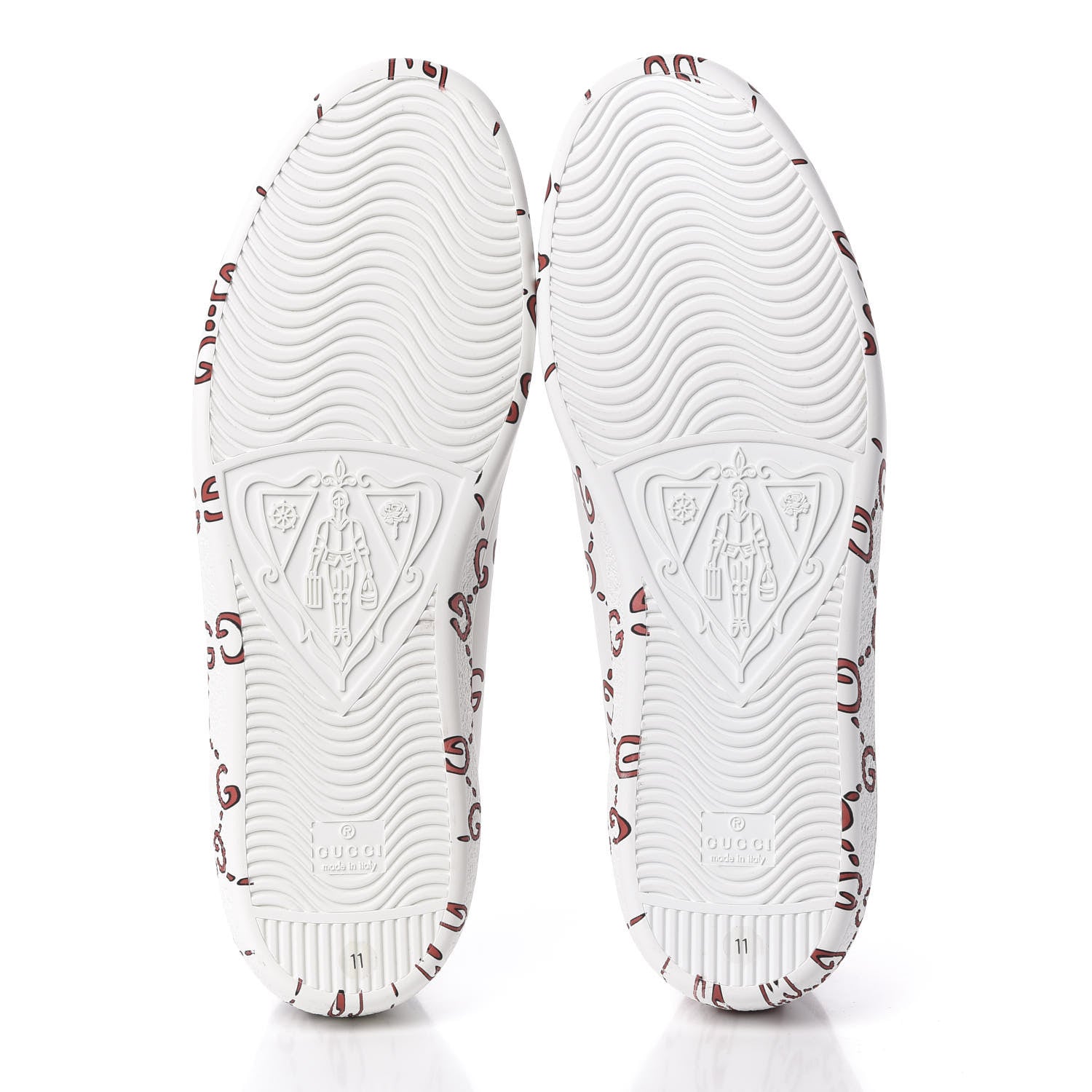 Gucci Calfskin GucciGhost Print Mens Ace Sneakers 11 White Hibiscus Red 5 of 12