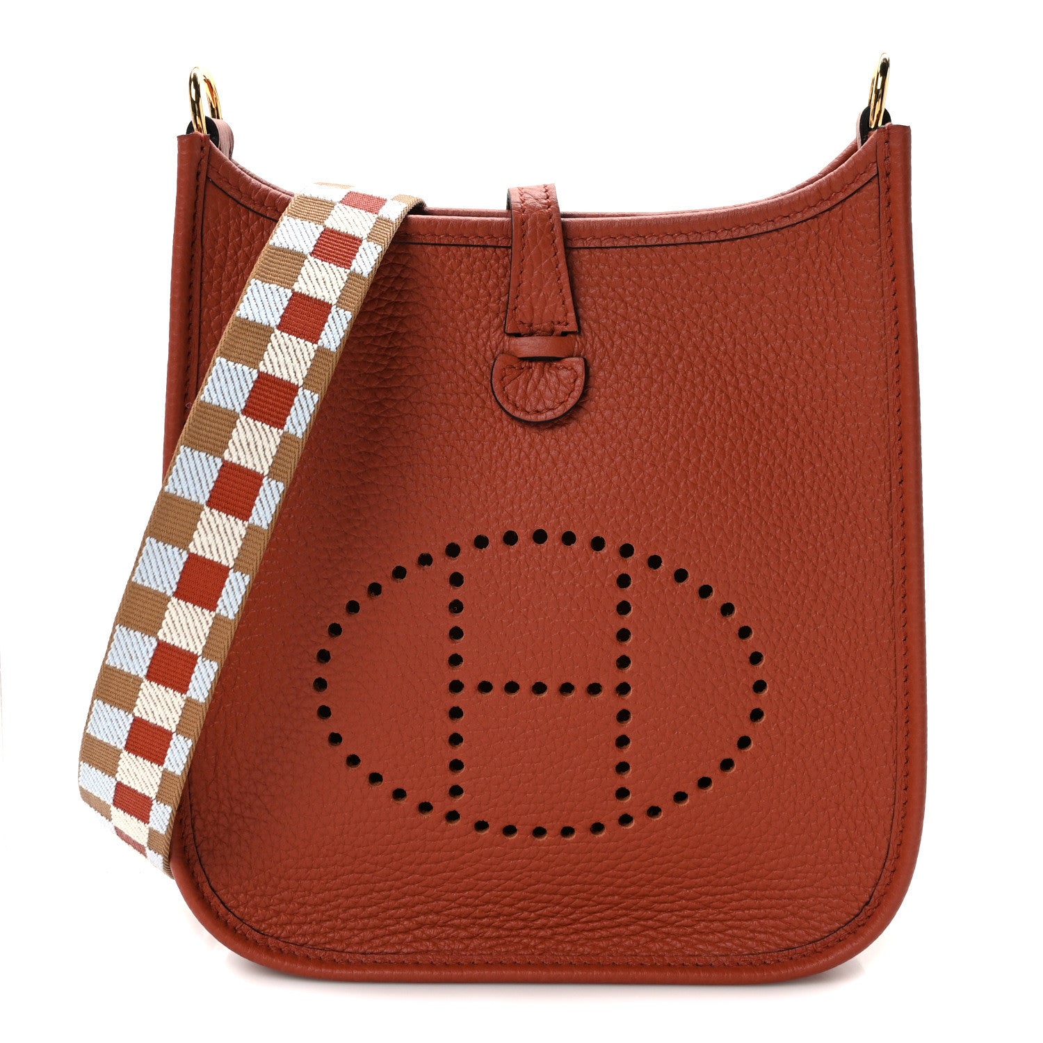 Hermes Taurillon Clemence Maxi Quadrille Evelyne TPM Cuivre Chai Nata Bleu Brume 1 of 9