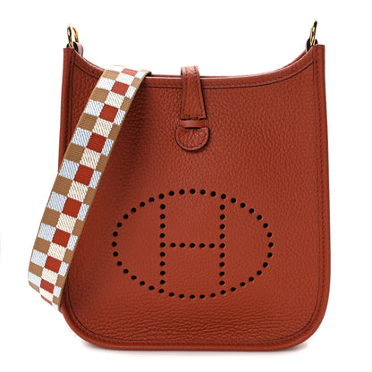 Hermes Taurillon Clemence Maxi Quadrille Evelyne TPM Cuivre Chai Nata Bleu Brume 1 of 9