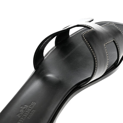 Hermes Box Calfskin Oran Sandals 39.5 Black 10 of 10