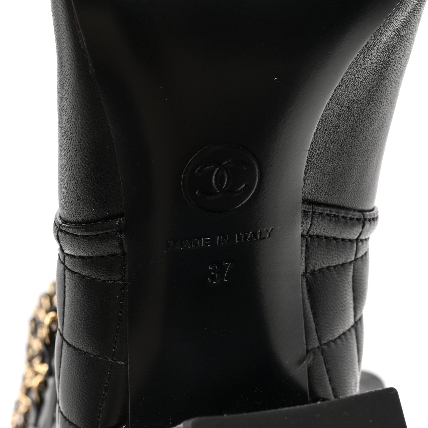 Chanel Lambskin Patent Calfskin Chained High Boots 37 Black 6 of 8