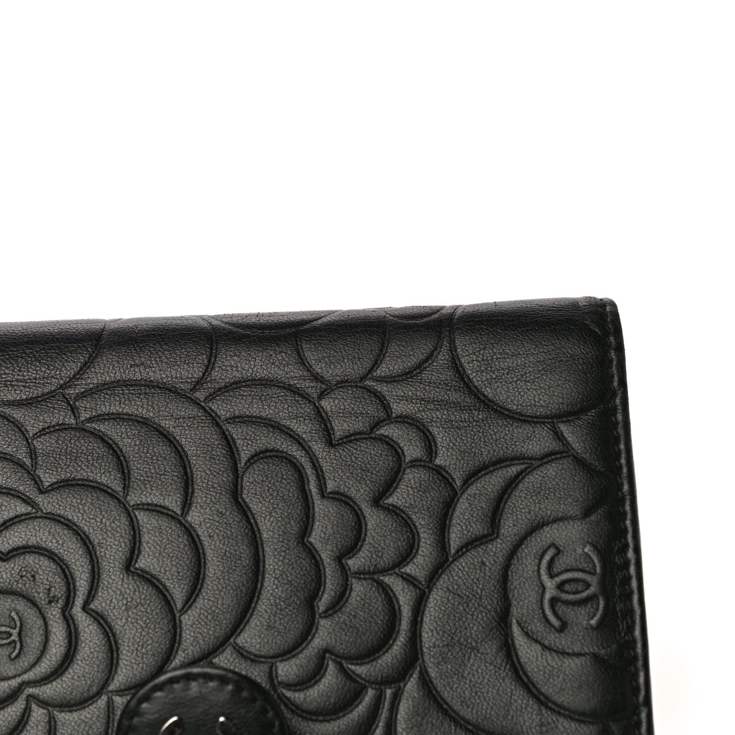Chanel Lambskin Camellia Embossed Zipped Pocket Wallet Black 19 of 20