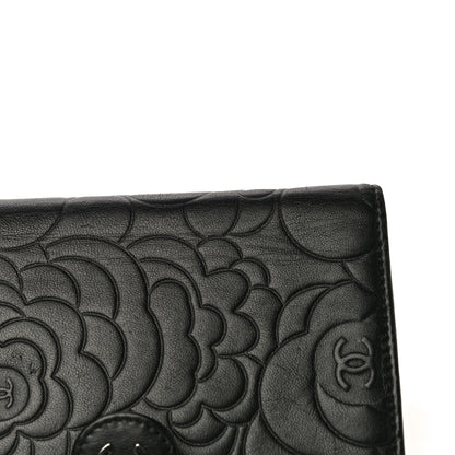 Chanel Lambskin Camellia Embossed Zipped Pocket Wallet Black 19 of 20