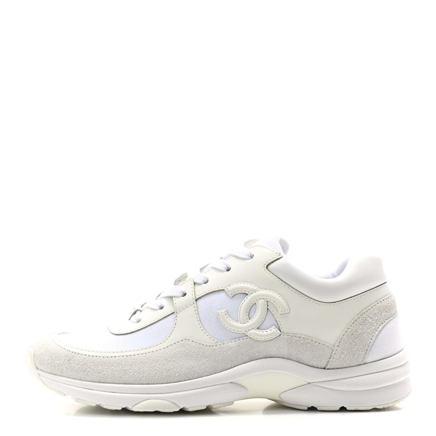 Suede Calfskin Fabric CC Sneakers 39.5 White