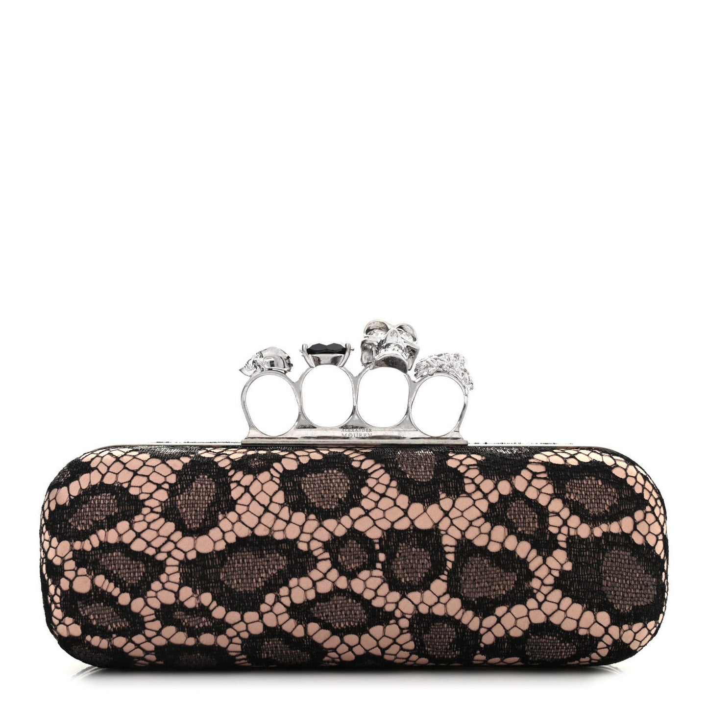 Lace Leopard Knuckle Duster Clutch Black Beige