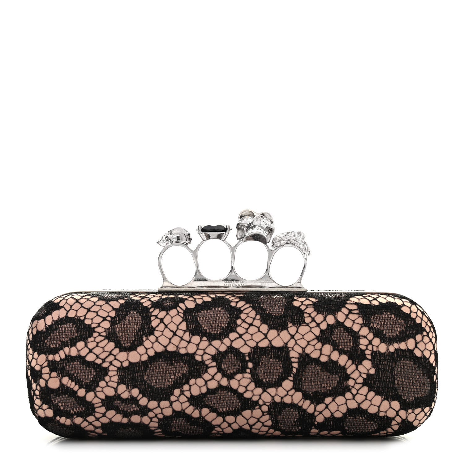 Alexander McQueen Lace Leopard Knuckle Duster Clutch Black Beige 1 of 11