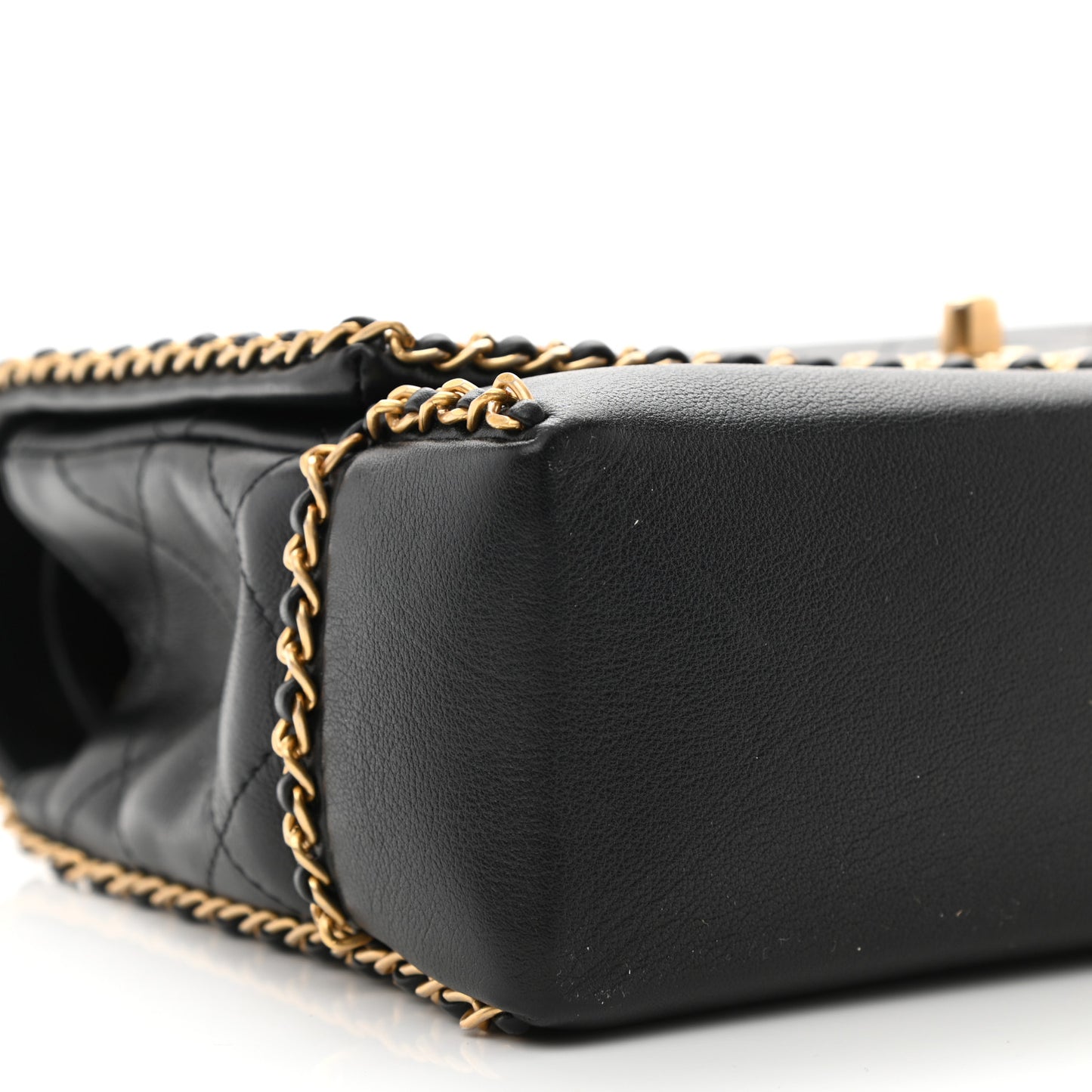 Calfskin Stitched Chain Flap Black