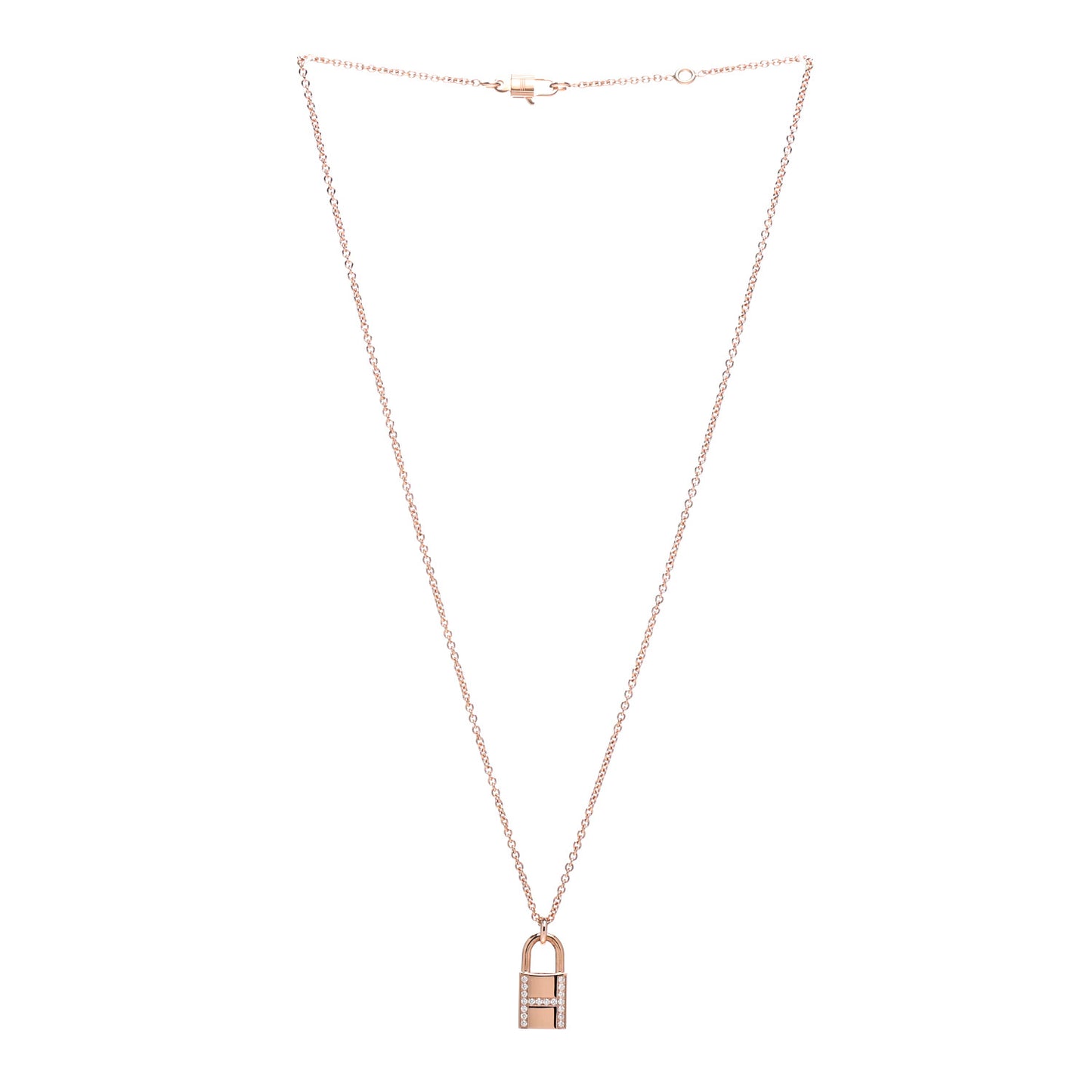 18K Rose Gold Diamond Amulettes Cadenas Pendant Necklace